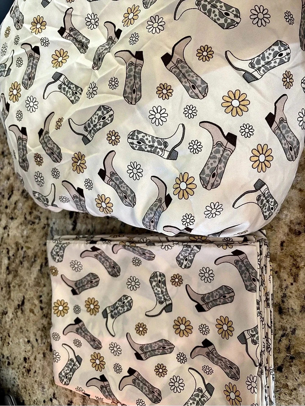 Cowboy Boots and Flowers Sheet Set White & Yellow